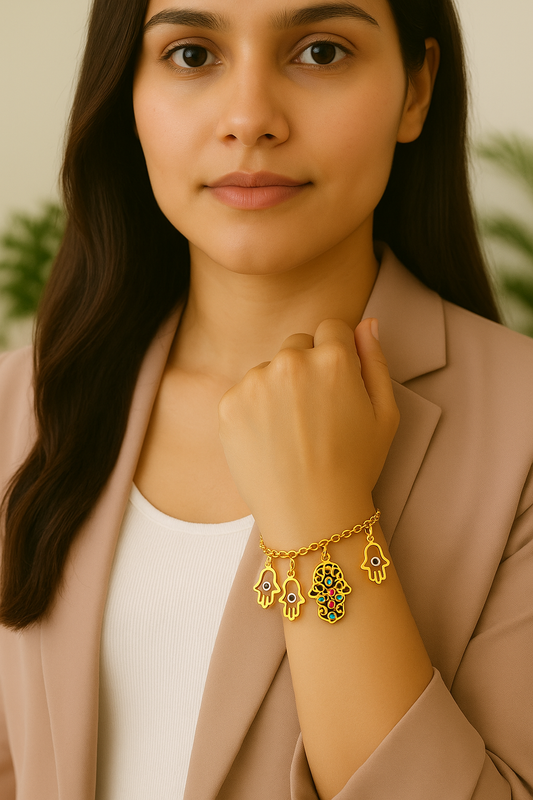 Anti tarnish Multi color Evil eye Hand charms stainless steel Bracelets