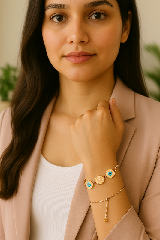 Anti tarnish Stainless Steel Evil eye adjustable Bracelet