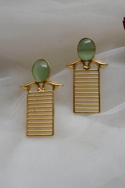 ABE0008 Statement Monalisa stone earring Red & mint green