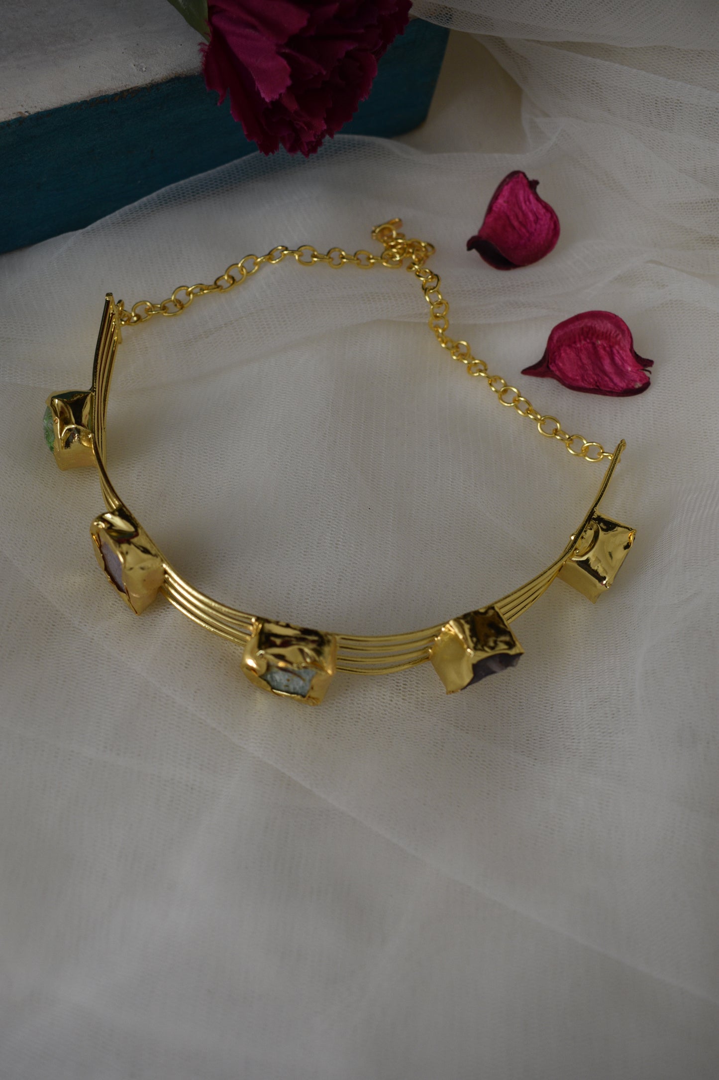 Multi color Raw stone statement Hasli choker