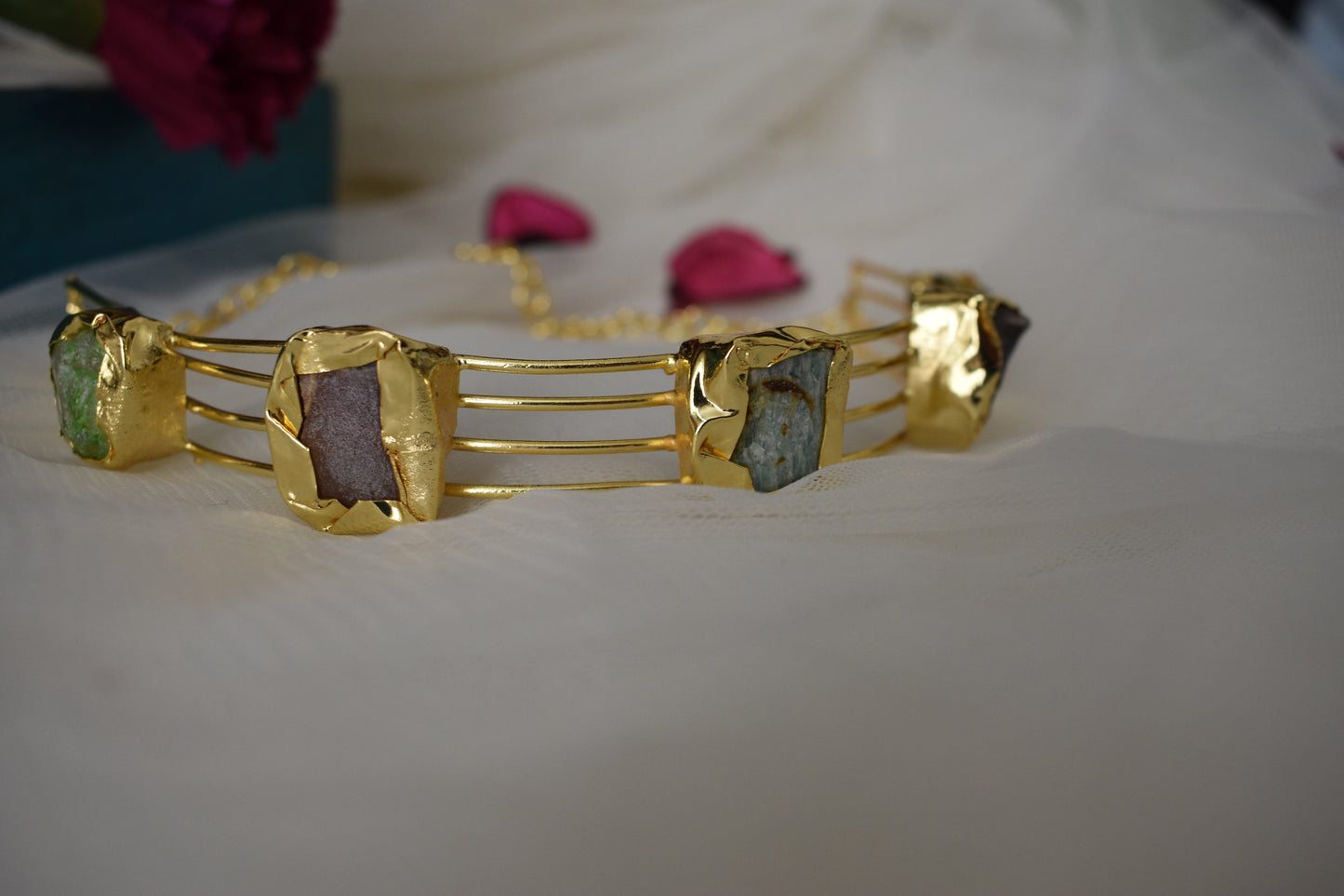 Multi color Raw stone statement Hasli choker