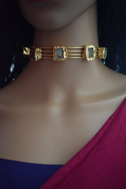 Multi color Raw stone statement Hasli choker