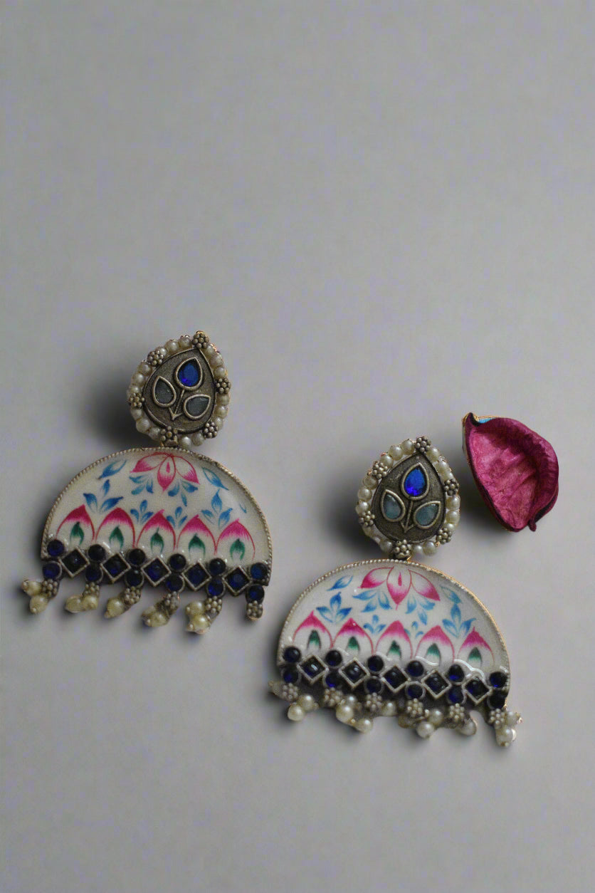 Hand painted meenakari Silver Replica Earring
