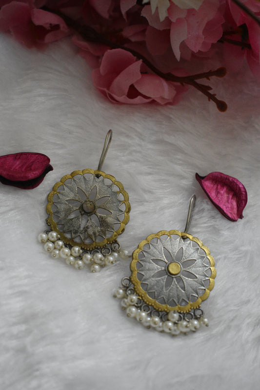 Silver Replica hook with pearl adorned earring