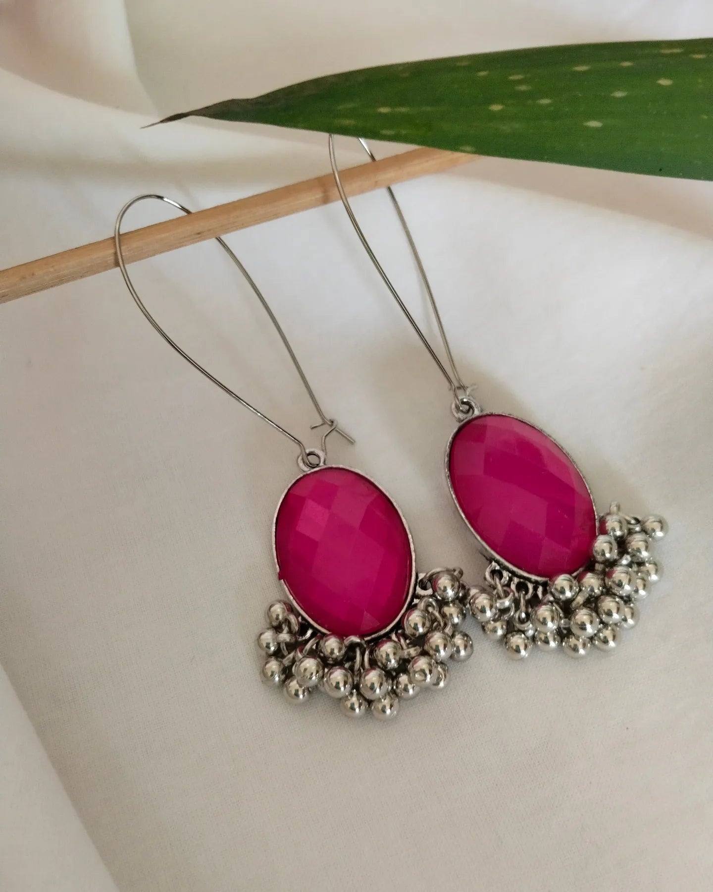 Pink long hook earrings