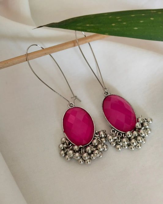 Pink long hook earrings