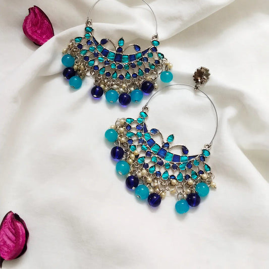 Oxidised colourful long Chandbali earrings