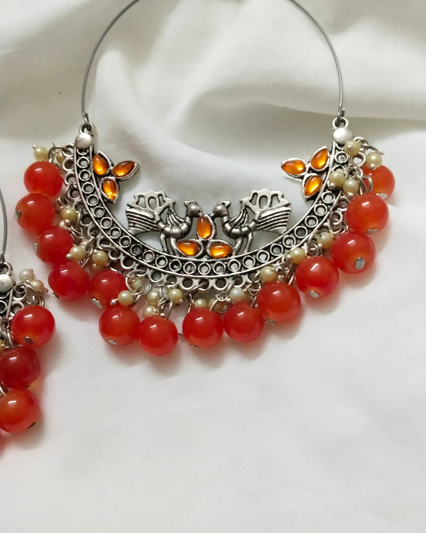 Oxidised colourful long Chandbali earrings