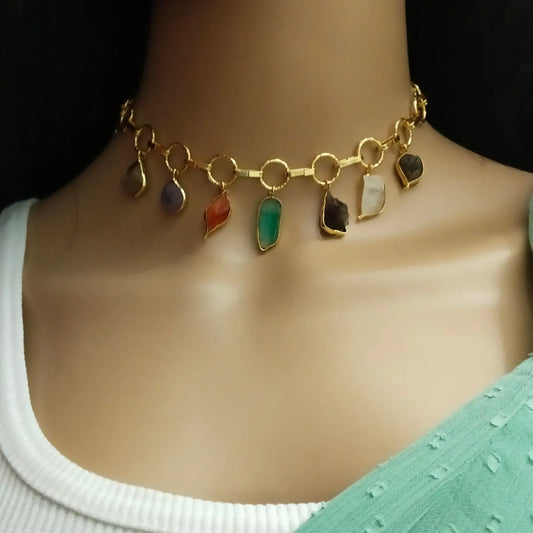 Multi colour Raw stone necklace