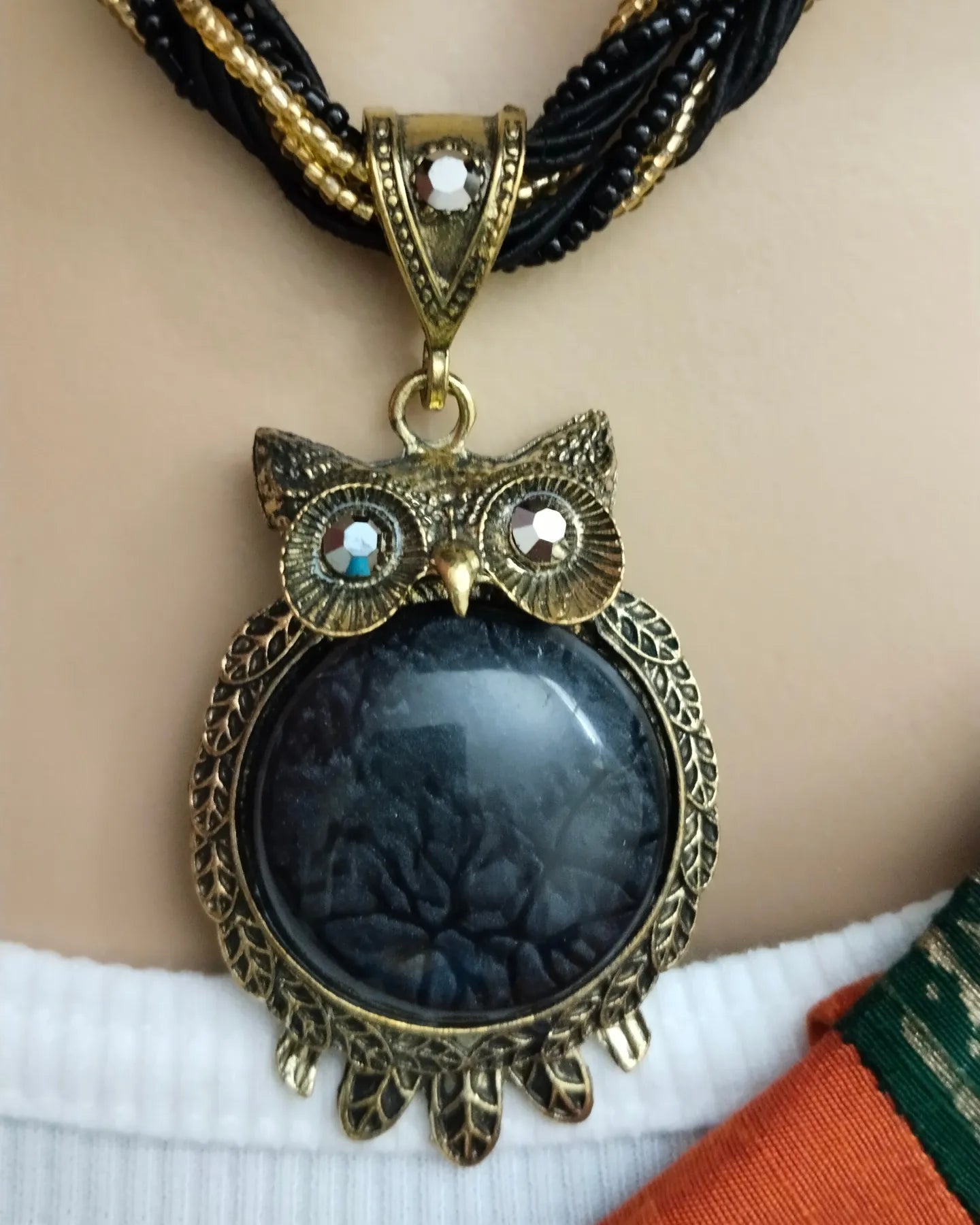 Black Owl beaded chain