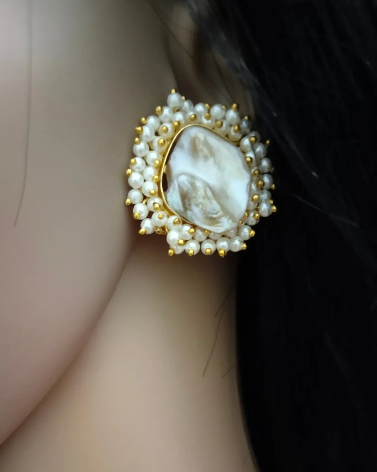 3 piece combo -Unique Mother of pearl choker include necklace, earring with a finger Ring