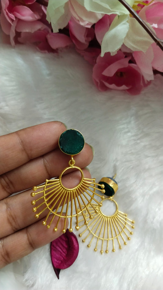 Green Druzy stone Sun ray earrings ABE20
