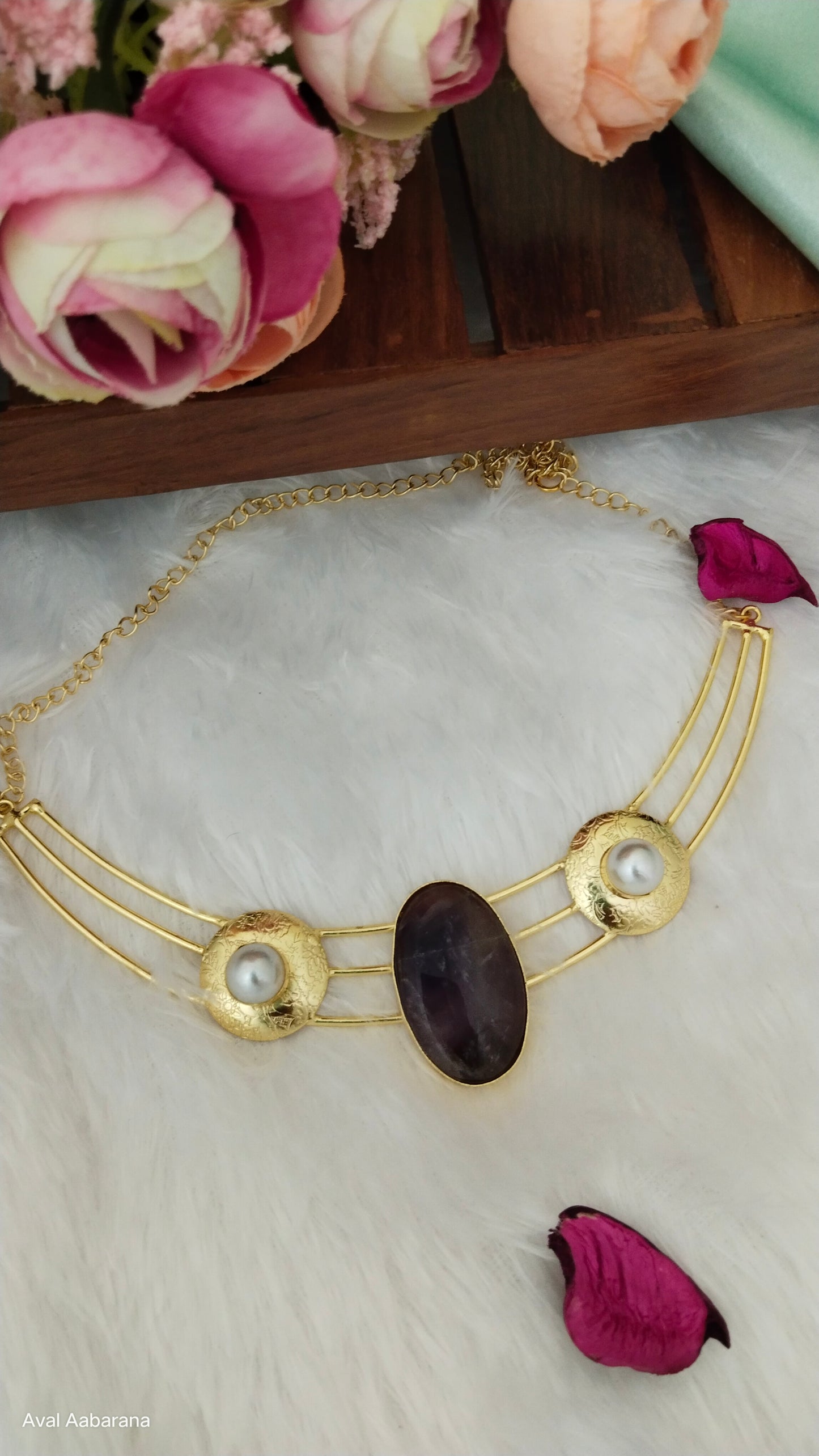 Brass 3 layer Hasli choker with Raw stone