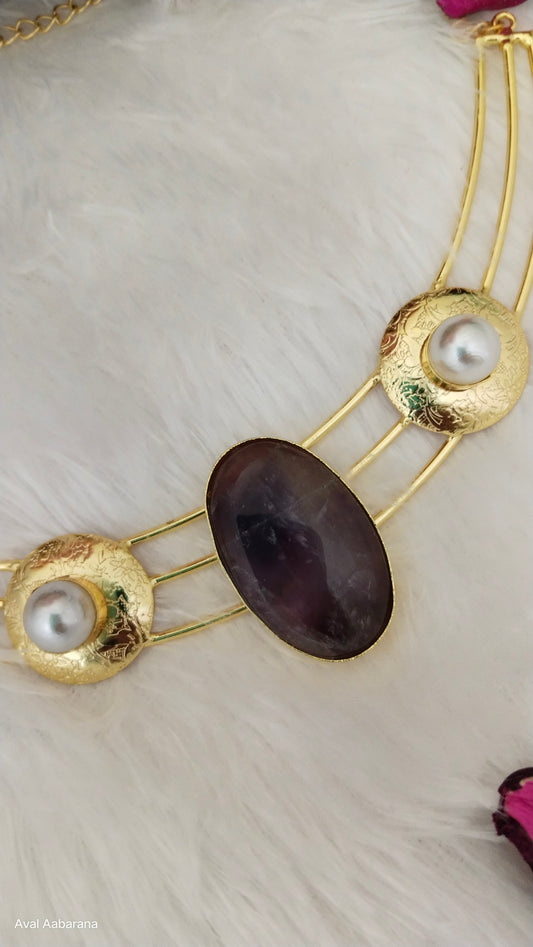 Brass 3 layer Hasli choker with Raw stone