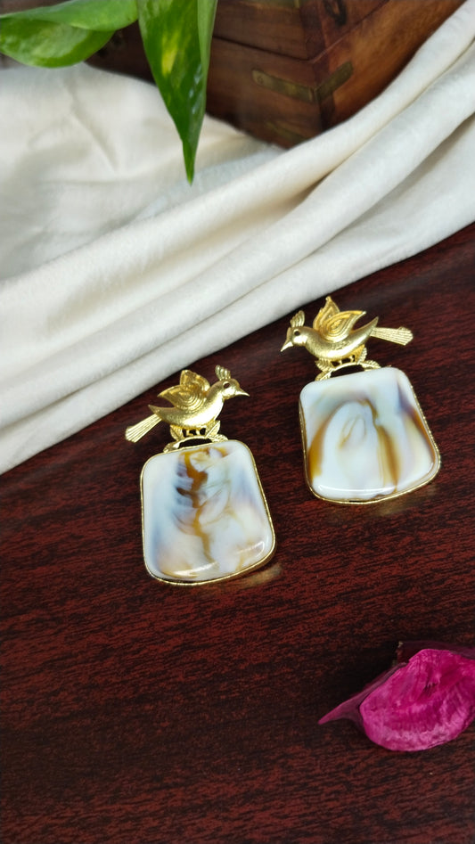 Patterned mother of pearl Bird Earring