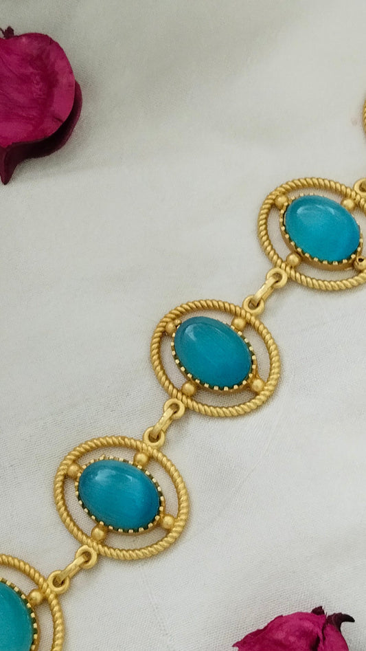 sky blue monalisa stone Bracelet cum Choker ( Two ways),aval aabarana ,best fashion jewellery brand, Bracelet, brass earrings,