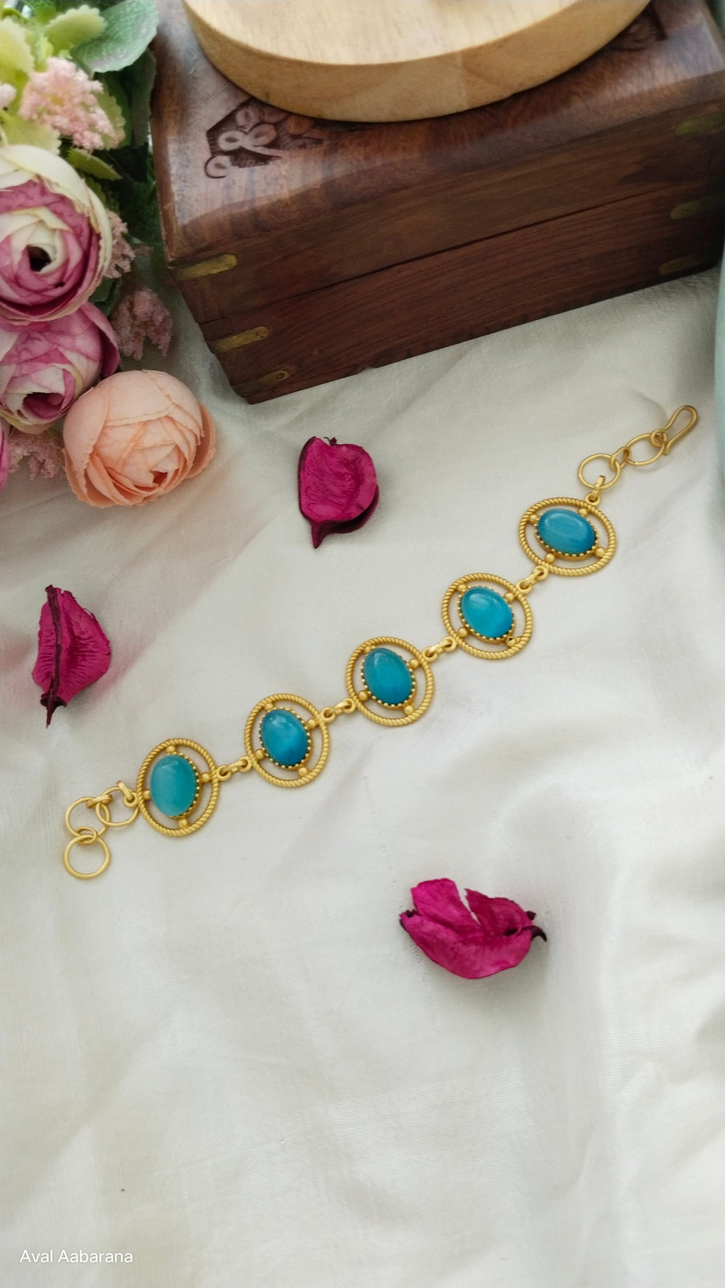 sky blue monalisa stone Bracelet cum Choker ( Two ways),aval aabarana ,best fashion jewellery brand, Bracelet, brass earrings,