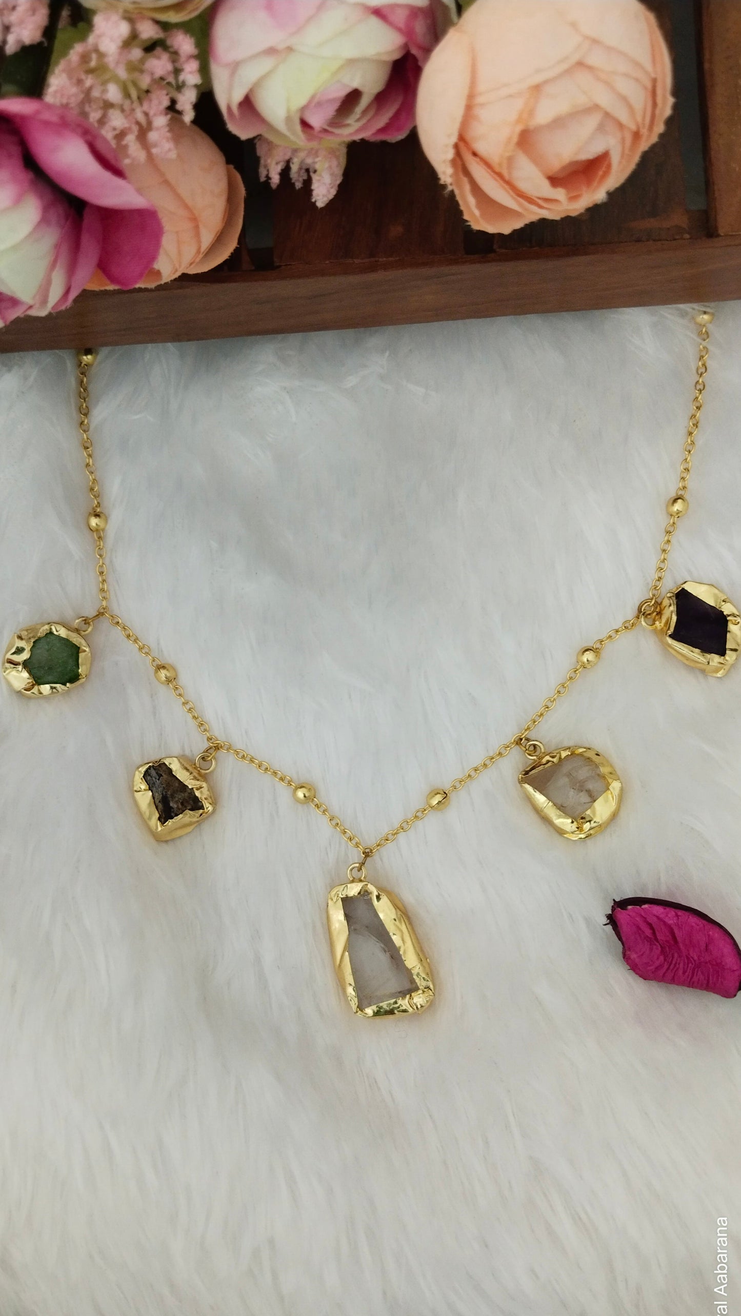 Multi color Raw stone charms chain / necklace