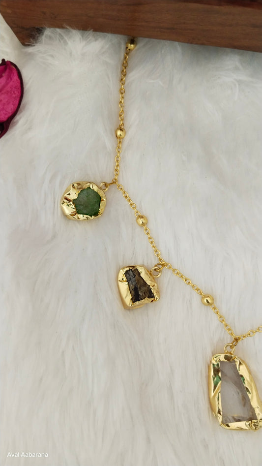 Multi color Raw stone charms chain / necklace