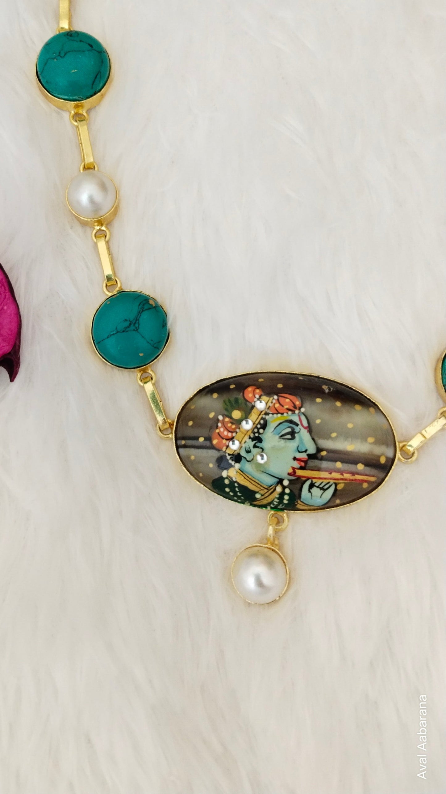 Krishna Hand Painted meenakari work necklace adorned with pearl