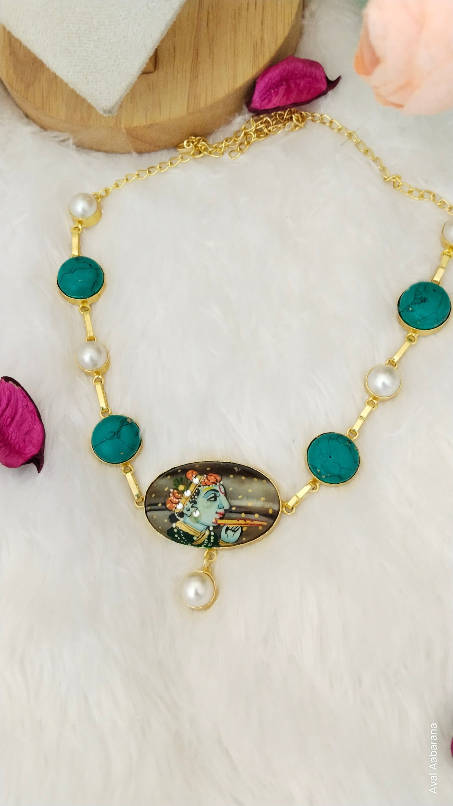 Krishna Hand Painted meenakari work necklace adorned with pearl