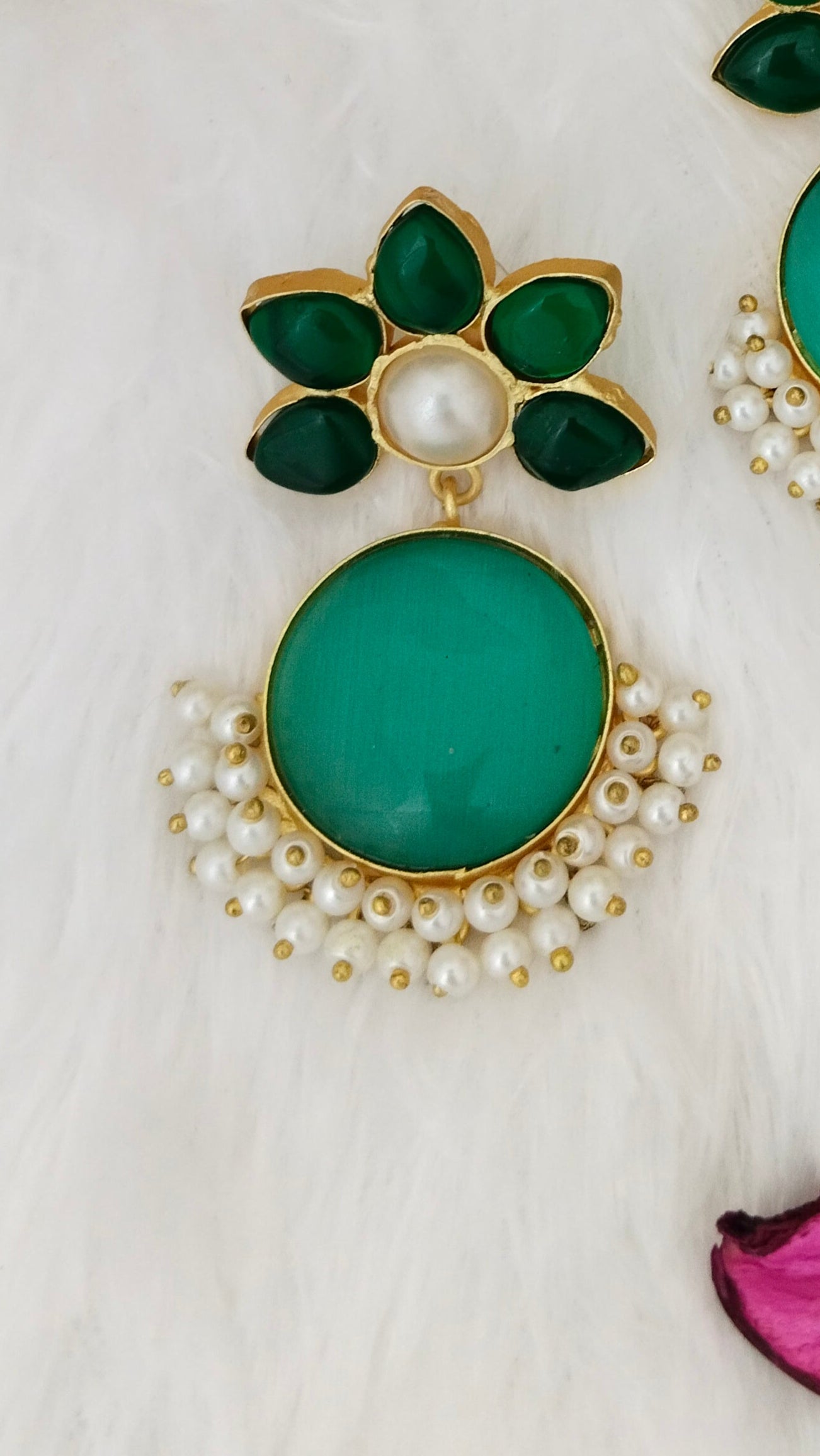 Turquoise blue with green Flower Brass earring,aval aabarana ,best fashion jewellery brand, brass earrings