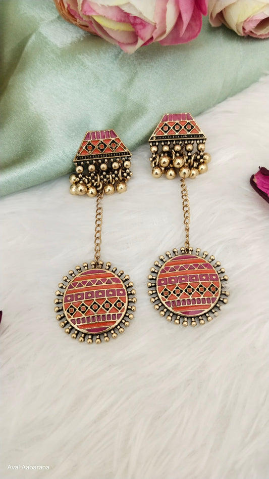Embellished trendy antique tone Indo western earring,aval aabarana ,best fashion jewellery brand, brass earrings