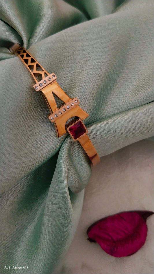 Anti tarnish Stainless steel openable Red stone Bracelet / kada