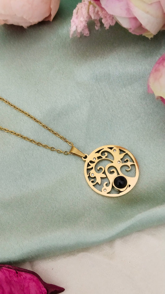 Anti tarnish stainless steel tree with royal blue stone pendant chain