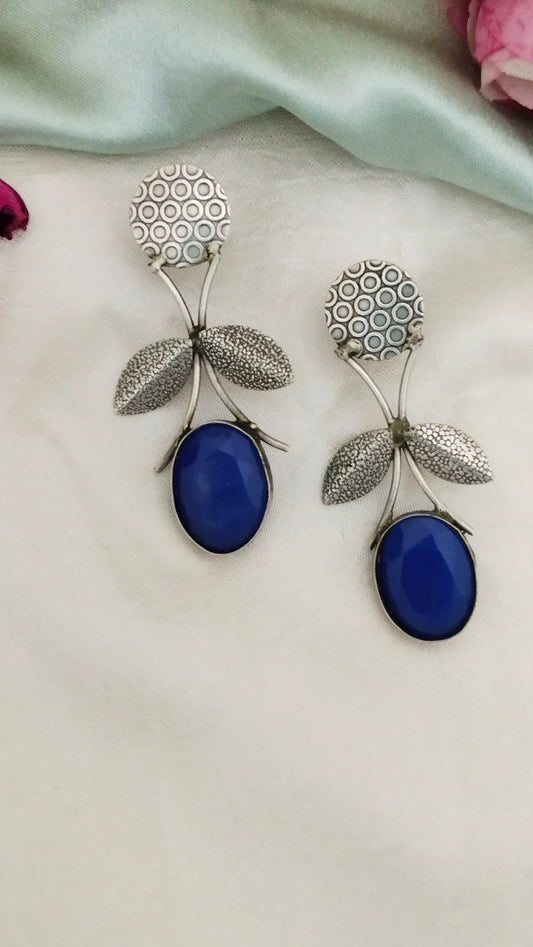 silver replica Blue stone leaf earring