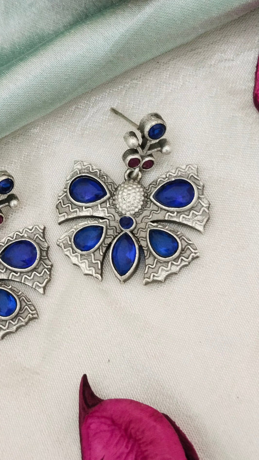 silver Replica beautiful Buterfly drop earring in royal blue & magenta