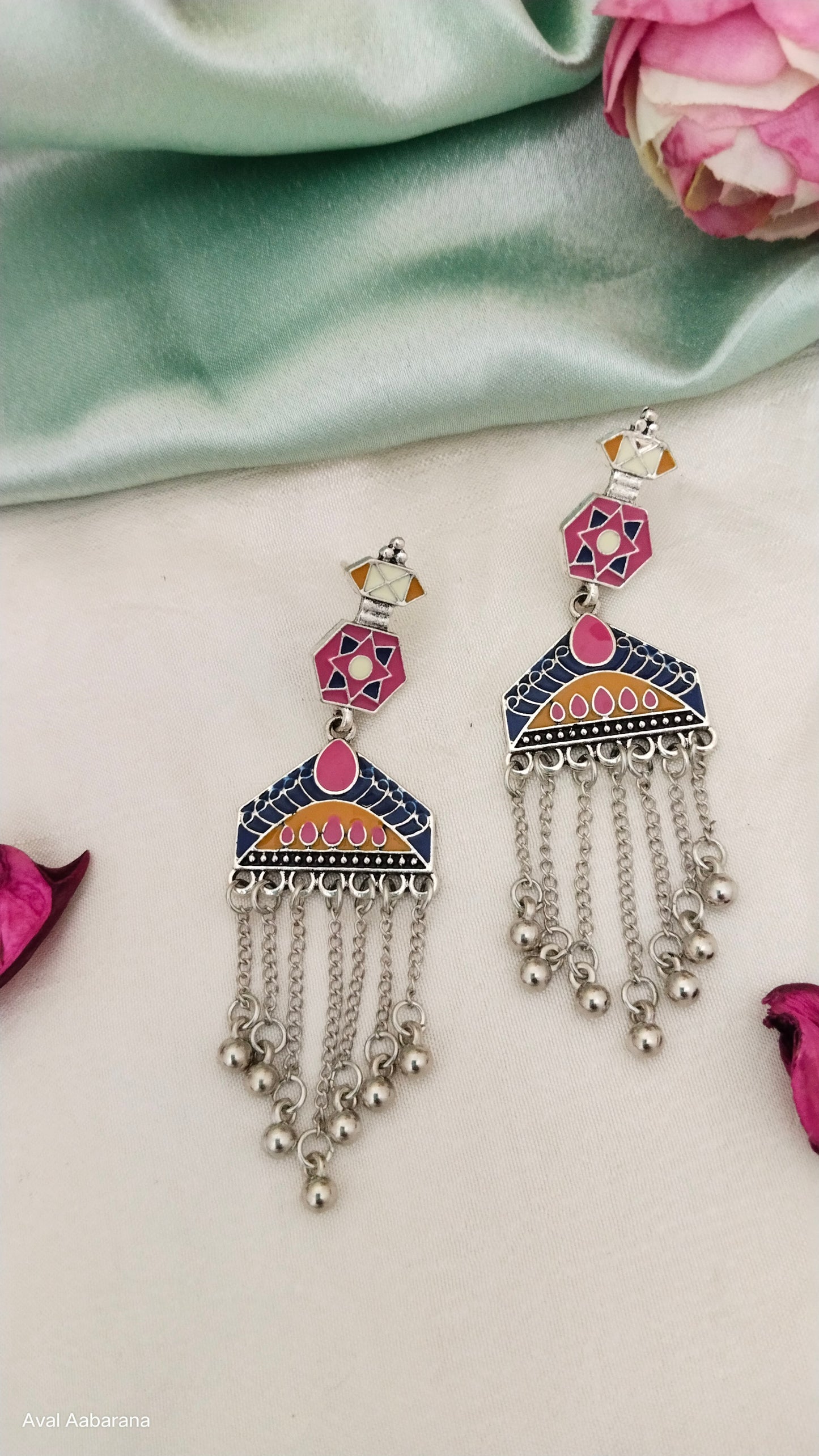 Trendy enameled multicolor hanging earring