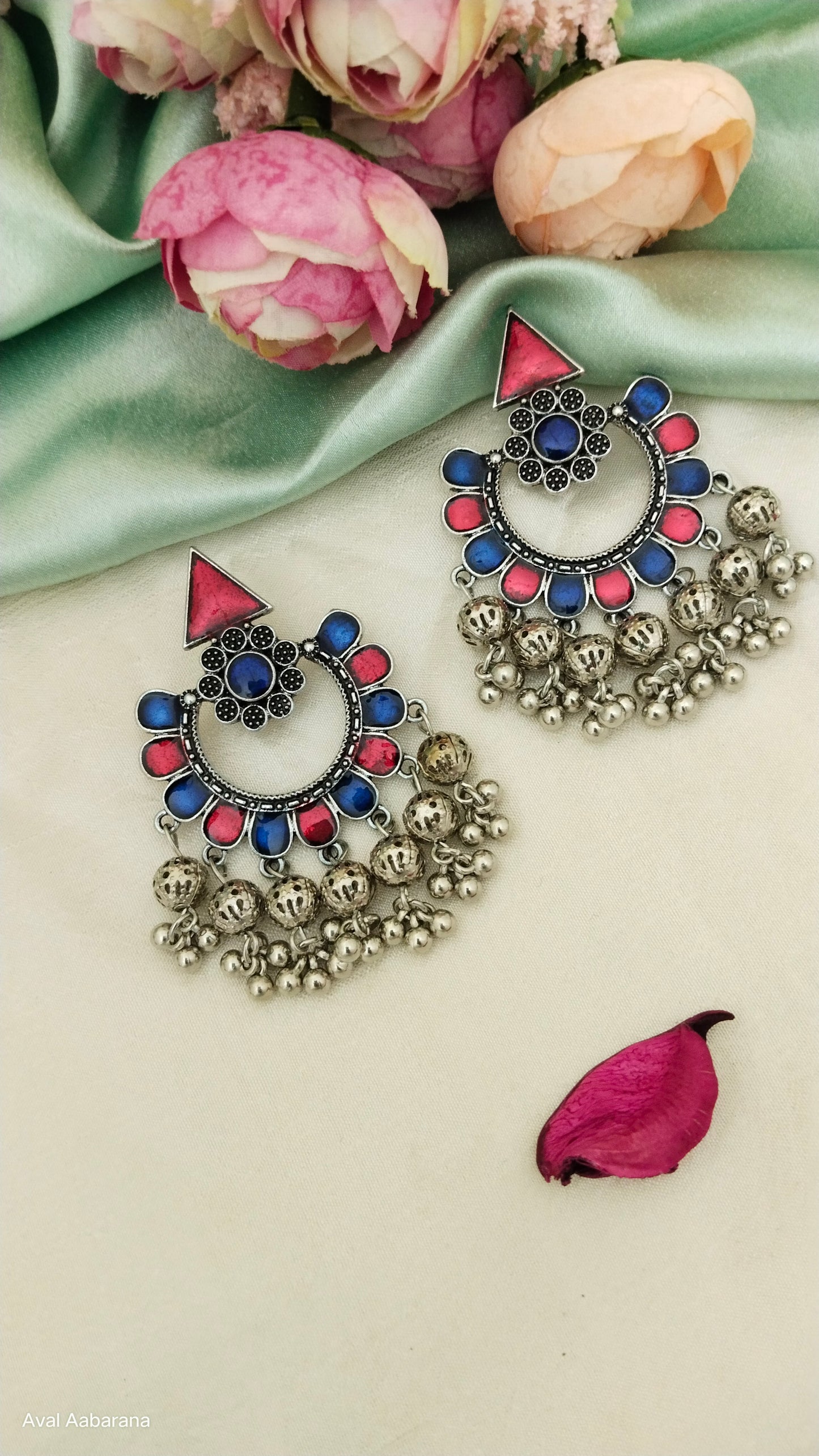 Enameled Blue & red chandbali earring