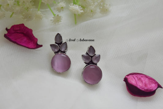 ASS0001 Pink monalisa stone silver replica stud