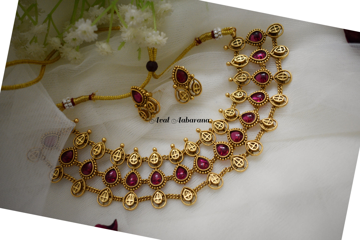 ATN0003 Kemp stone 3 layer Choker Necklace set