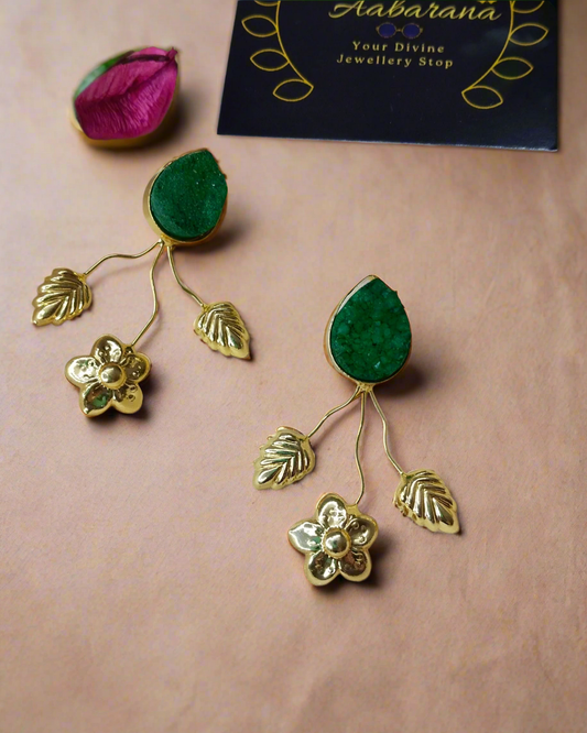 Unique Brass with sugar druzy stone earrings