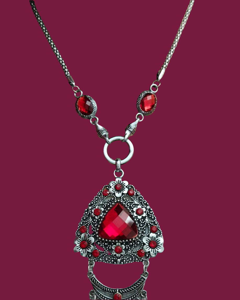 Imported western Royal red pendant chain with earring