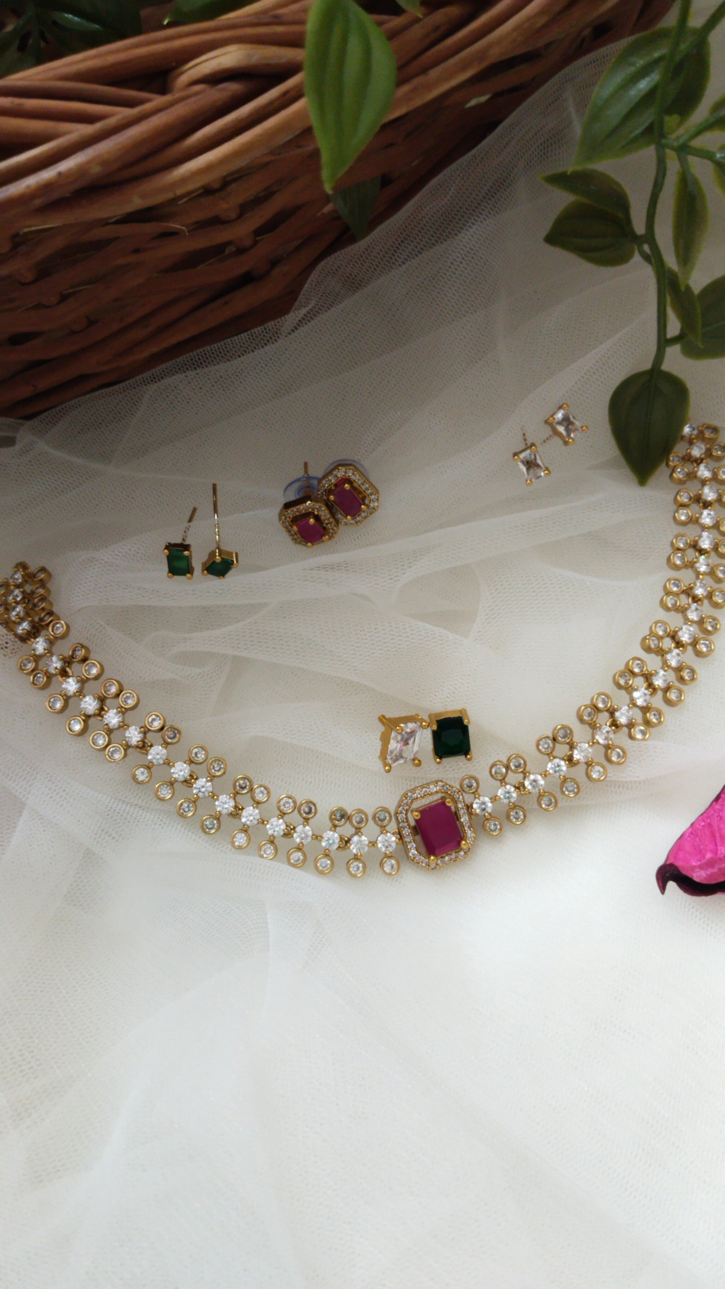 TN07 Pink,White & green Interchangeable 3 in 1 Neckwear set