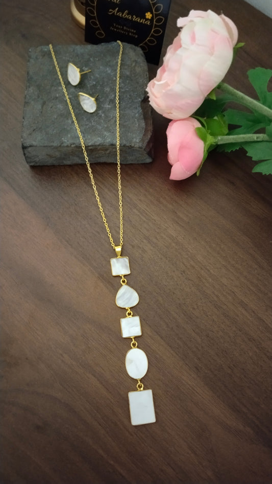Mother of pearl indo western long pendant chain with earring