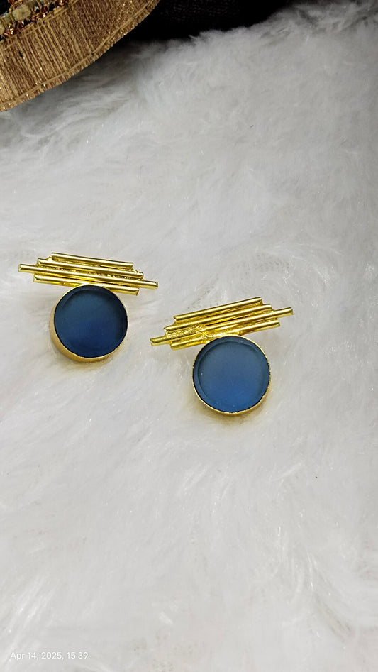 BE10 Exclusive Blue Druzy stone Brass earrings