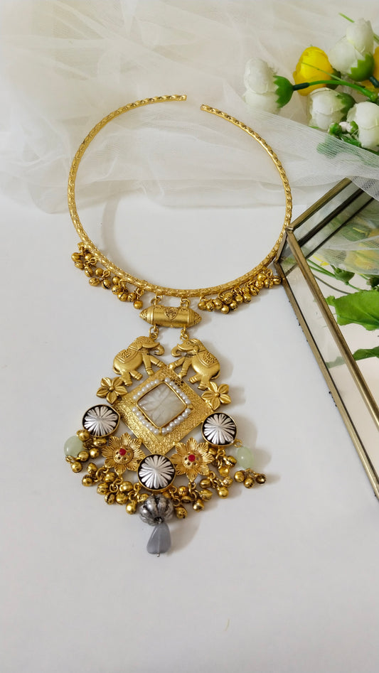 Royal husli with elephant & dual tone(Only neckpiece ) ABN10