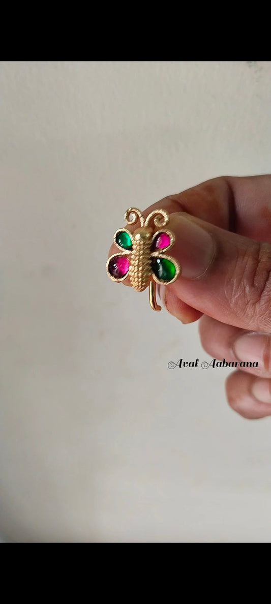 Butterfly & Petal Brass with Jadau stone Bugadi Earring