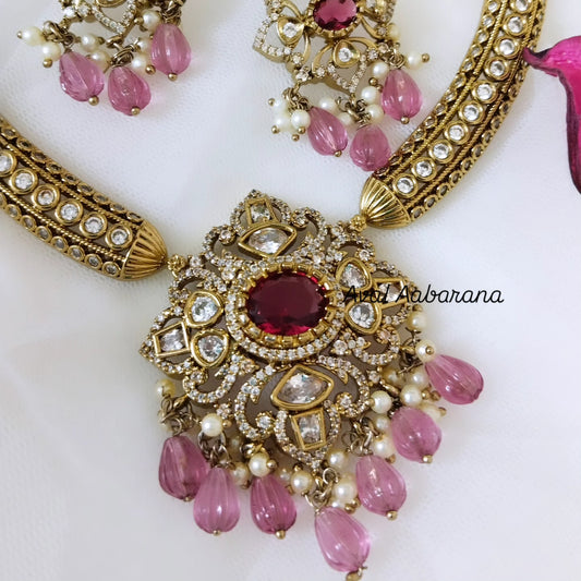 Exclusive diamond lookalike neck wear with pretty earring