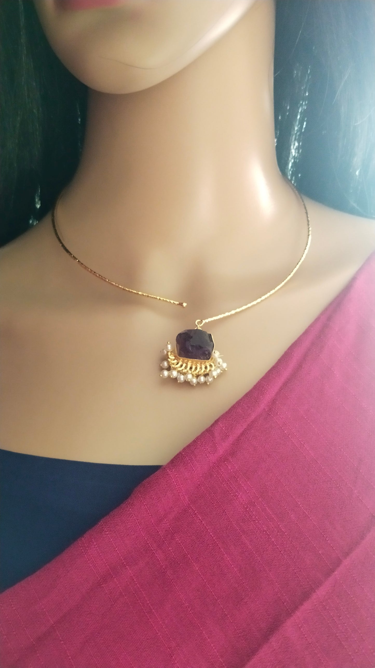 Aishi- Amethyst stone unique Hasli choker