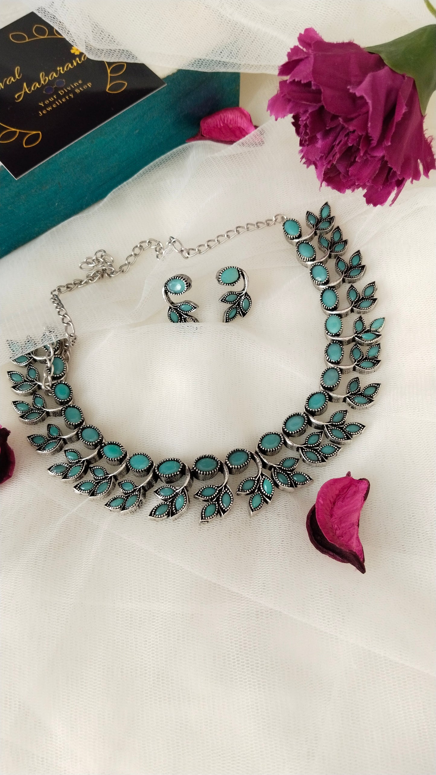 Blue monalisa stone Silver Replica Necklace set