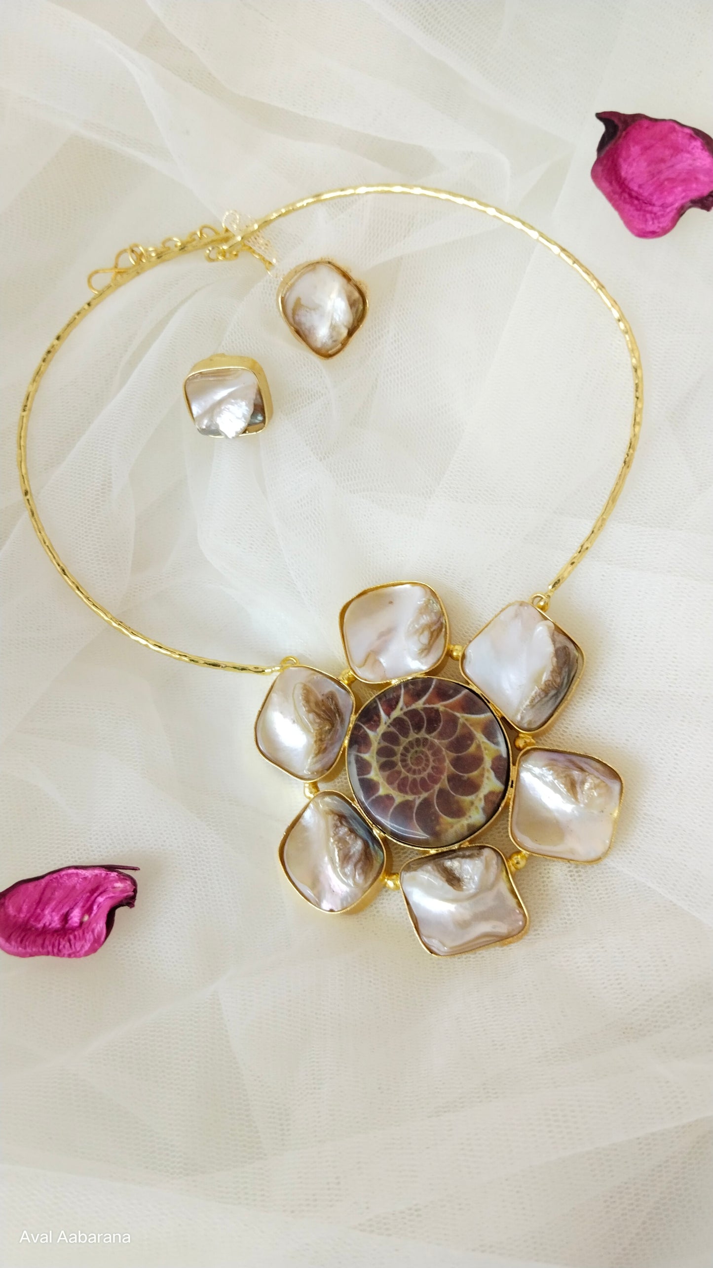 BM1091 - Mother of pearl with Shell center stone Brass Hasli with cute stud