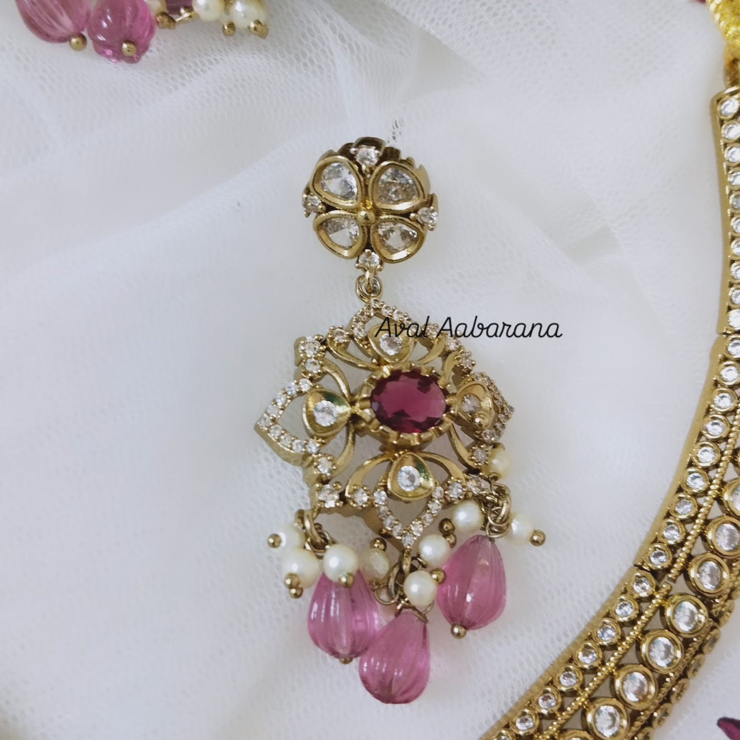 Exclusive diamond lookalike neck wear with pretty earring