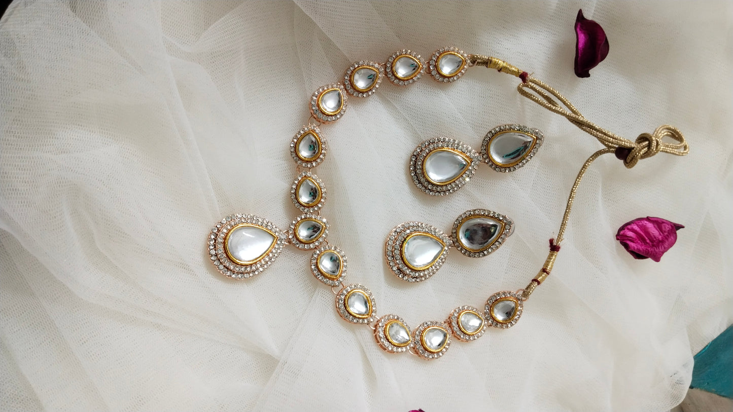 Polki kundan necklace set with earrings