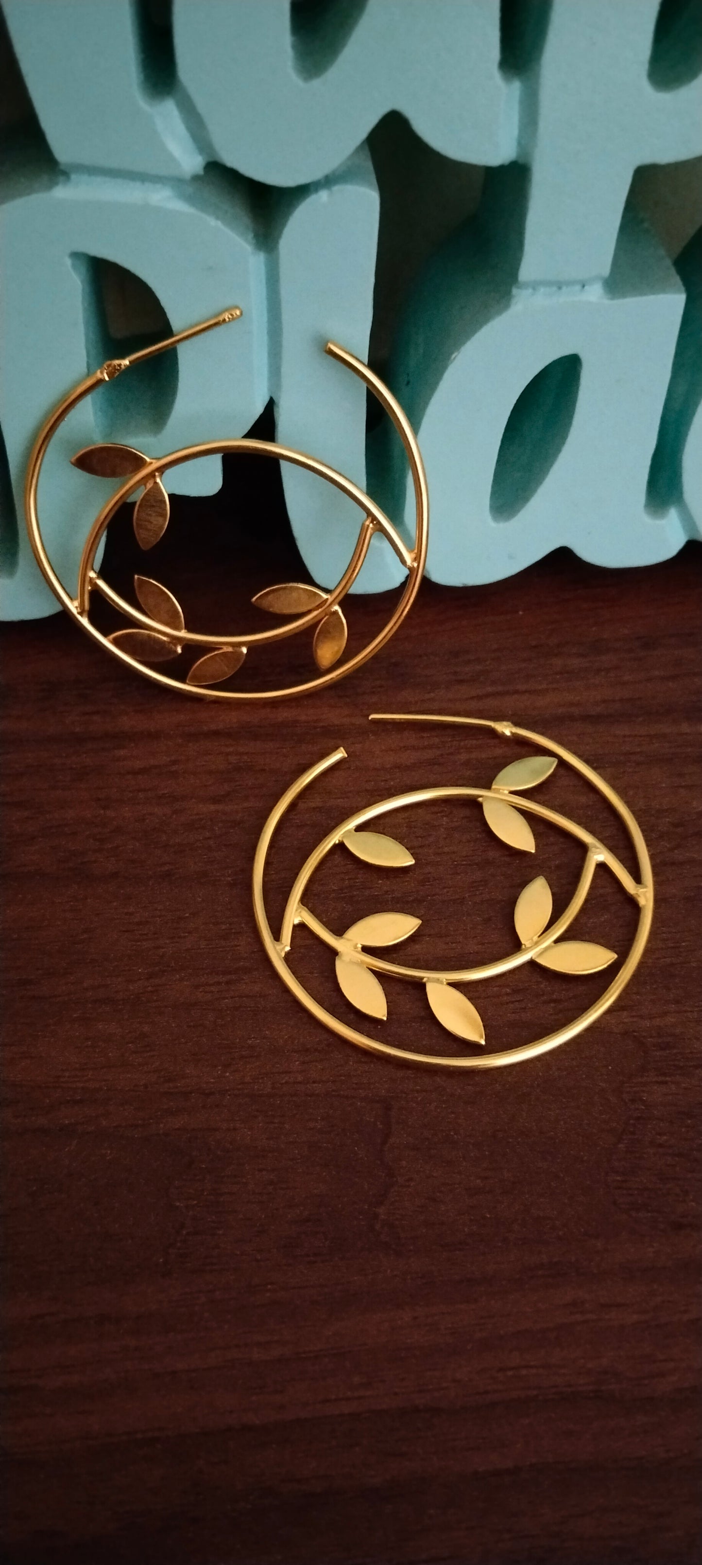 Brass leafy hoop Earrings