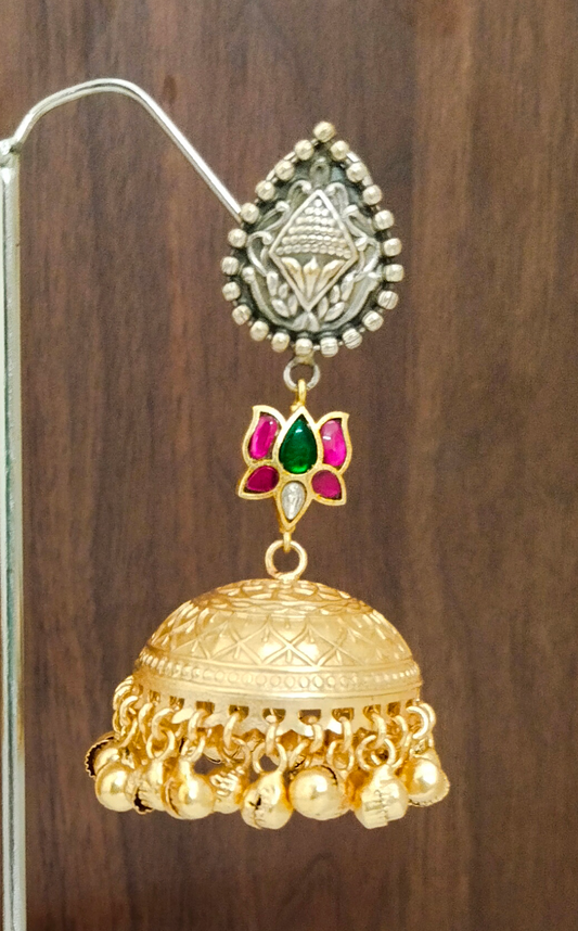 Pakshi Kundan Tamara dual tone Brass Jhumka Earring
